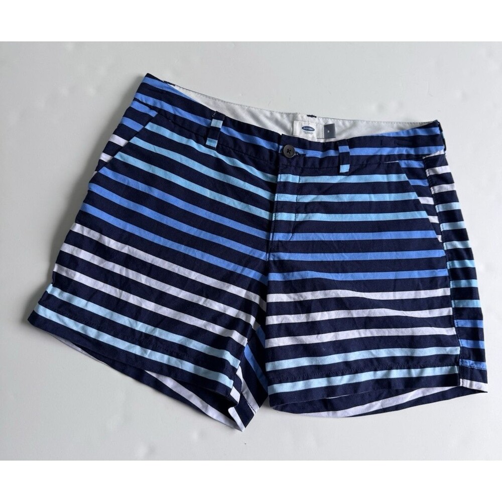 Old Navy Everyday Shorts 8 Chino Twill Mid Rise Pockets Blue White Stripe ***